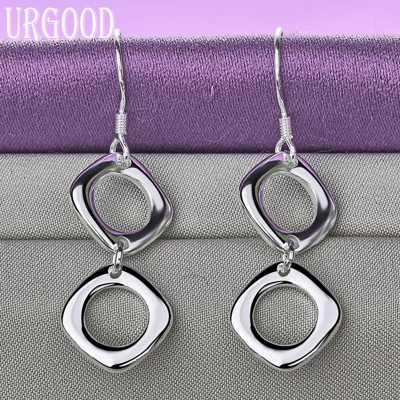 925 Sterling Silver Two Sided Round Dropped Earrings Fashion Jewelry