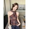 Real price, sexy spice girl neck plaid vest sling women's summer niche design temperament outside