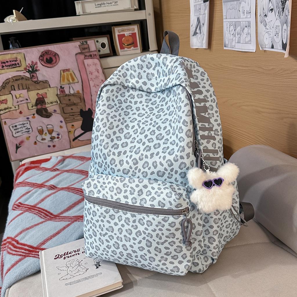Schoolbag Street Cool School Bag ins Niche Leopard Print Autumn and Winter Backpack Female Student Travel Light Leisure Commuter Backpack
