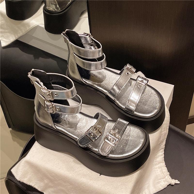 Thick-soled belt buckle new sandals women's fashion versatile muffin shoes soft leather summer high-top cool boots