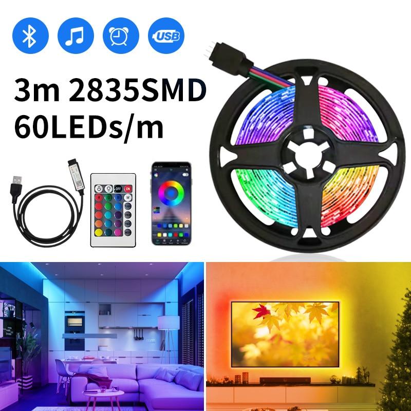 

3M USB RGB светодиодная лента 60 светодиодов 5V SMD2835 Bluetooth управление гибкая ленточная лампа для спальни компьютер ТВ подсветка