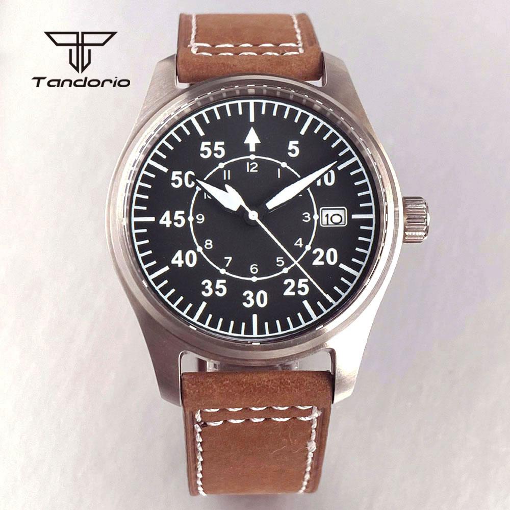 Tandorio 39mm Pilot Men's Diving Automatic Watch AR Sapphire Miyota8215/PT5000 Movt Mechanical Steel Wristwatch 20BAR Green Lume