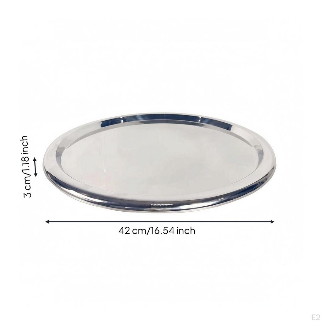 Stainless Steel Serving Tray Shallow Round Metal Platter Modern for Tabletop