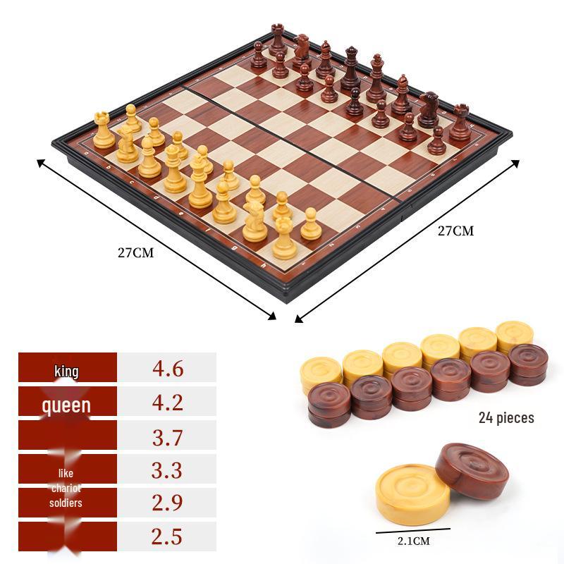 High-End Magnetisches Faltbares Schachspiel mit Holzmaserung-Imitation und Schwarzen & Weißen Figuren