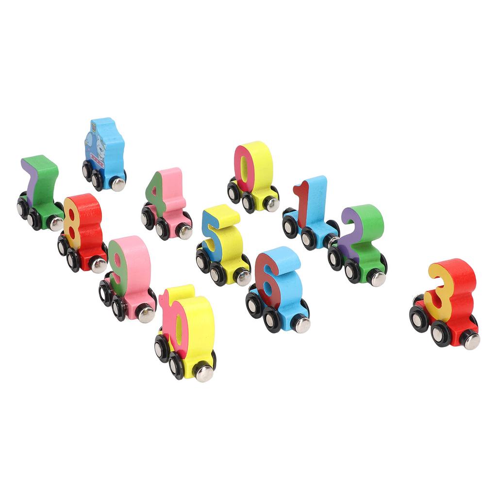 12pcs Wooden Magnetic Digital Train Cute Fun Early Education Trackless Numbers Trains Set for