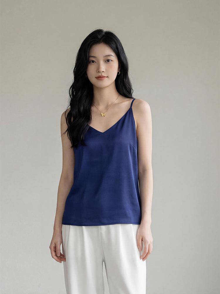 Women s Silk V-Neck Camisole: Sleeveless, Versatile Summer Base Layer XXL темно-синий