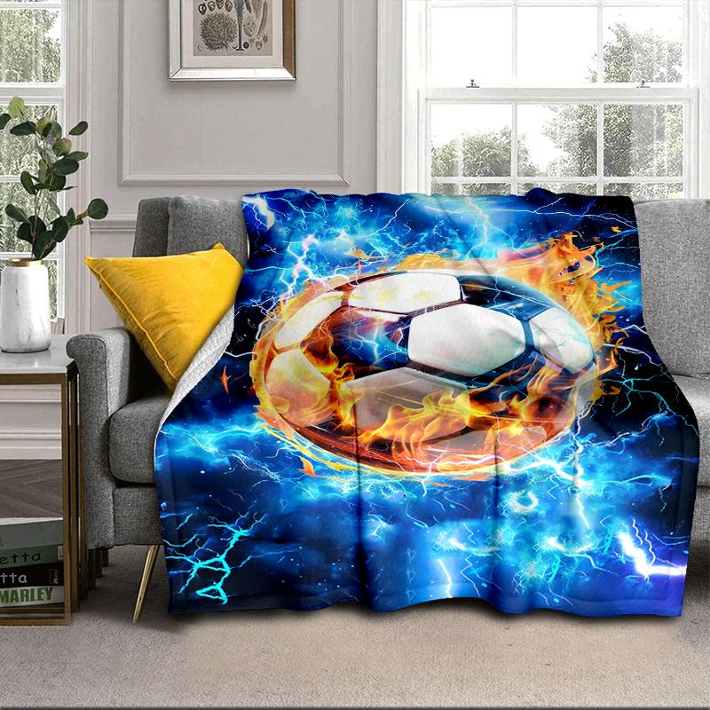 Soccer Ball Bursting Through Blanket Flannel Blanket for Bed, Sofa, Camping, Hiking, Picnic Essentials, Gift for Family Fan Gifts