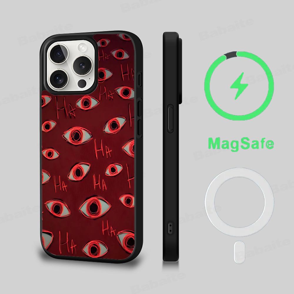 Black Scary Ghost Eye Monstrous Line Art Phone Case Magesafe Magnetic Wireless Charge Case For iPhone 16 14 Pro Max Plus Mini