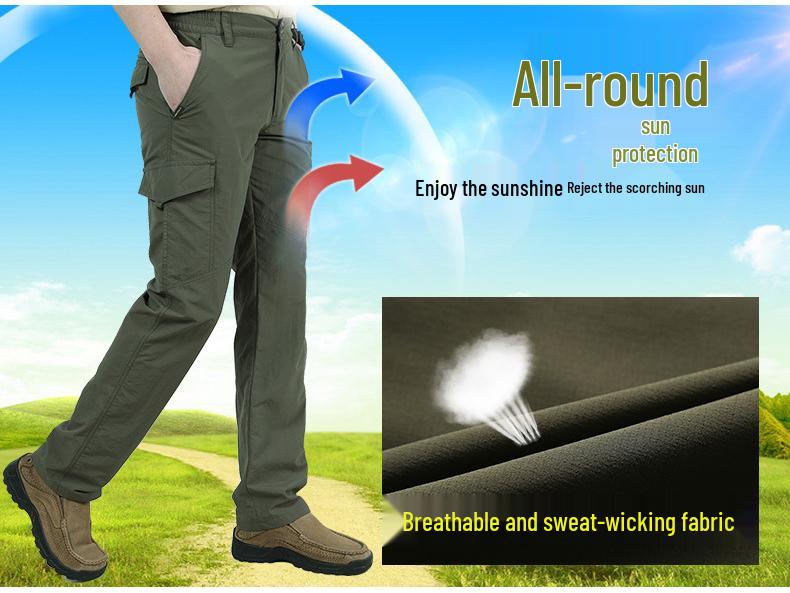 [Manufacturer] Men's Quick-Dry Multi-Pocket Cargo Trousers - Lightweight, Loose Fit for Outdoor and Tactical Use, Size 105