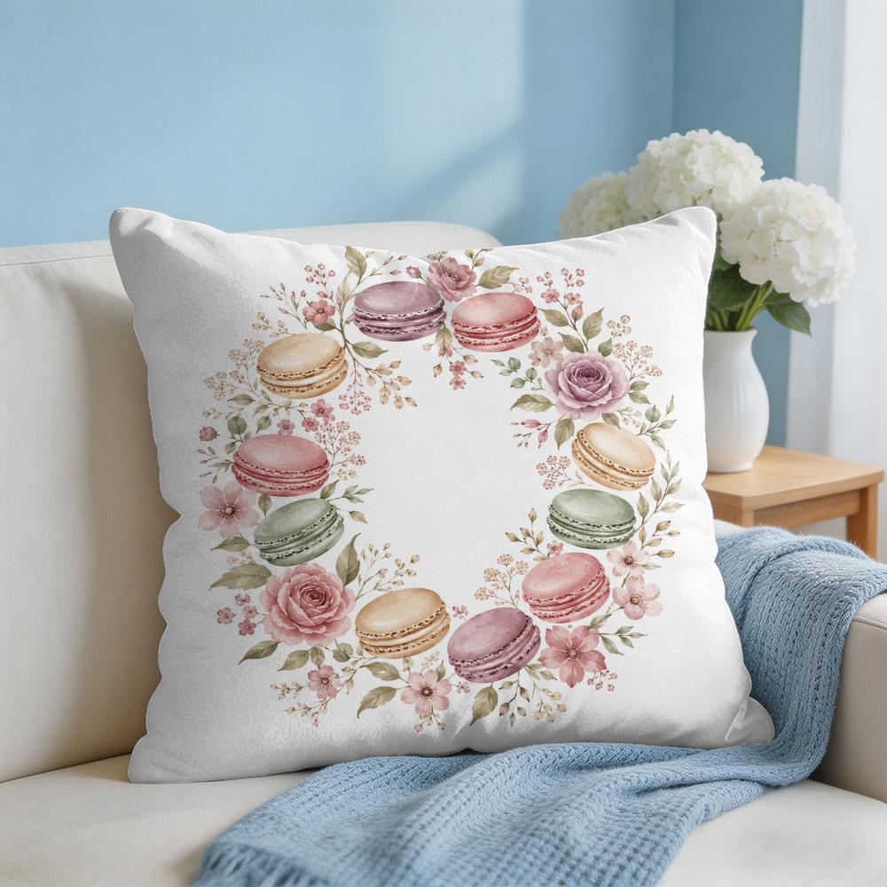 Macarons and Floral Cushion Cover Short Plush Soft DoubleSided Printing Pillow Case Cozy Sofa Bedroom Home Decor Gift