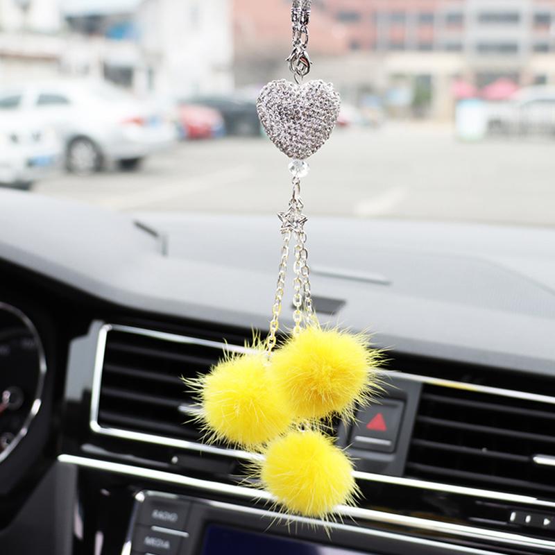 Rhinestone Crystal Plush Pendant Auto Rearview Mirror Ornament Car Mirror Hanging Accessories Car Interior Decoration