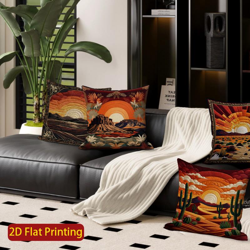 2D Bohemian Desert Sunset Throw Pillow Covers Pattern Cushion Cover Suitable For Sofa Bedroom Car Pillow Cover