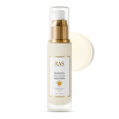 RAS Luxury Oils Solaris Daily Defence Sunscreen, SPF 65 PA+++; Protects from UV Damage; 50ml