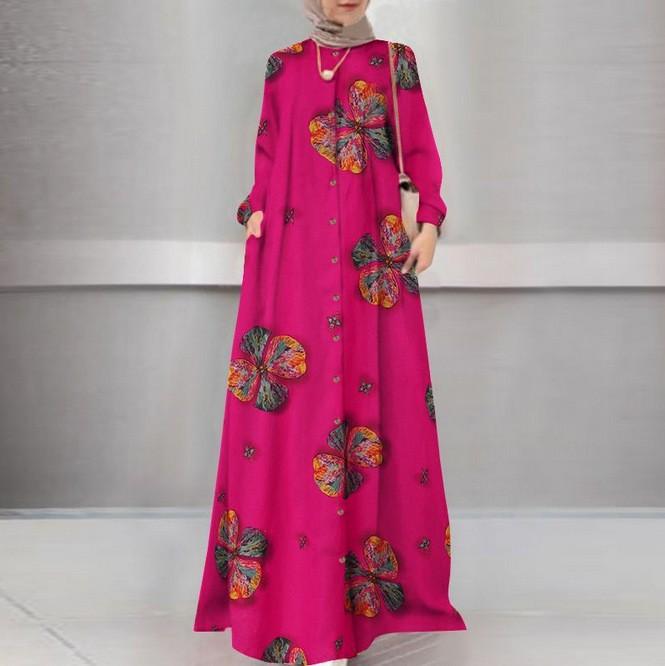 

Весенне-осеннее женское платье, хлопково-льняное платье-рубашка с принтом, длинный халат, длинное платье с круглым вырезом, винтажные платья с длинным рукавом, большие размеры 5XL розовый