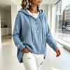 Women's Loose Fit Hooded Pullover Top with Buttons Color Long Sleeve Casual Everyday Wear
