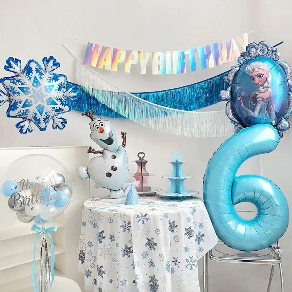 Frozen Princess Elsa Birthday Decor Set with Snowman Balloon and Photo Props
