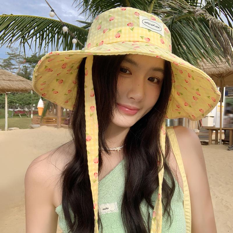 

Маленькая свежая клетчатая панама-ведро с цветами женская летняя шляпа от солнца с большими полями, солнцезащитная шляпа, дорожная фотосессия, шляпа-тазик adult average size (56-58cm) жёлтый