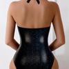 Damen Sexy Tiefes V-Ausschnitt Schnürung Rückenfrei Einteiler Badeanzug - Schlankmachendes Bauchabdeckungs Design