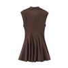 European & American Style Round Neck Sleeveless Pleated Skirt Dress for Women - Fashionable Design 8841460