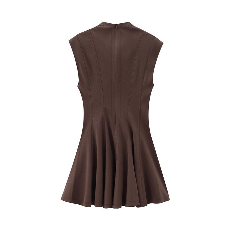 European & American Style Round Neck Sleeveless Pleated Skirt Dress for Women - Fashionable Design 8841460