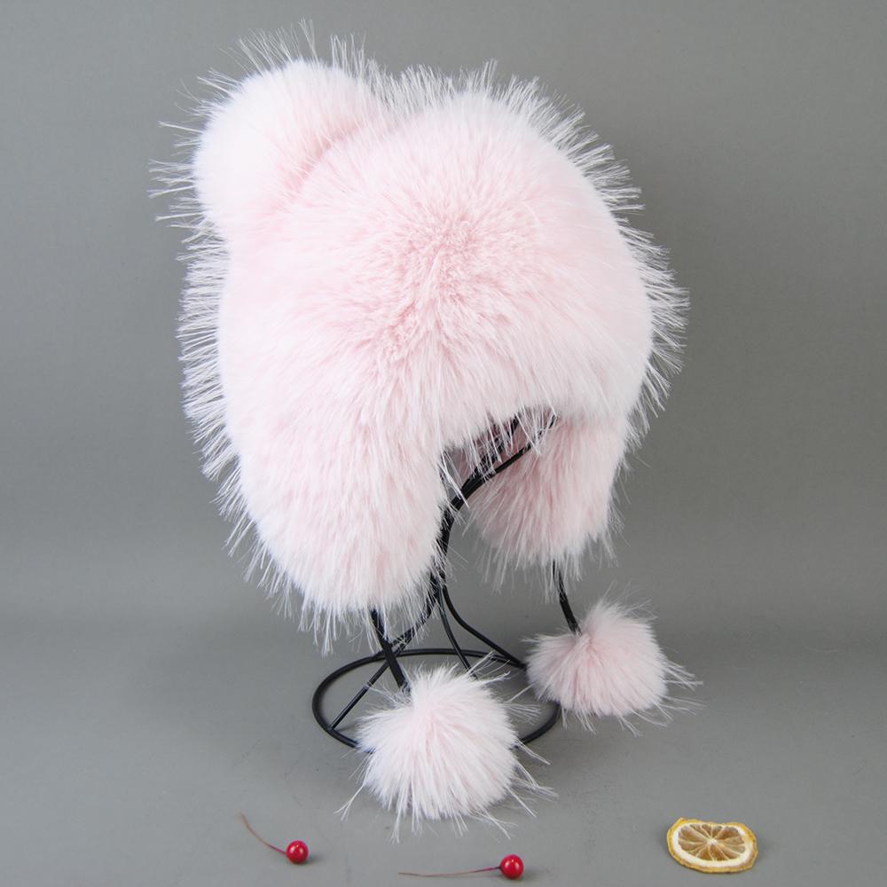 

Пушистая советская шапка из искусственного меха енота, женская зимняя шапка-ушанка с осьминогом, модная вязаная шапка-ушанка, монгольская шапка 55-60 розовый