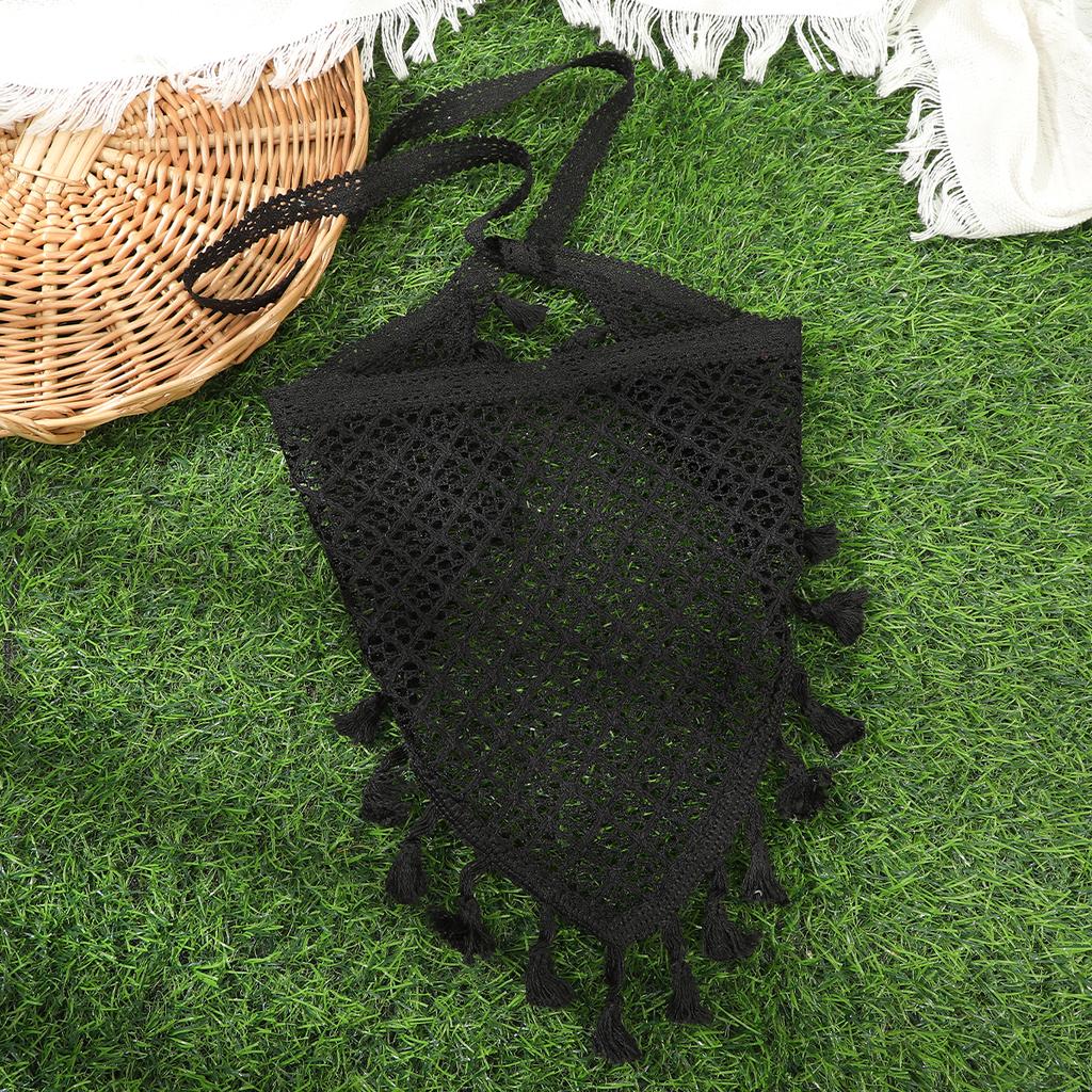 AWAYTR Summer White Woven Floral Lace Hair Scarf Wraps Women Retro Triangle Headscarf Hat Travel Photo Headband Hair Accessories