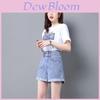 Summer Womens Korean Style High Waist Denim Shorts Twopiece Set With Printed Tshirt For Casual Fashion