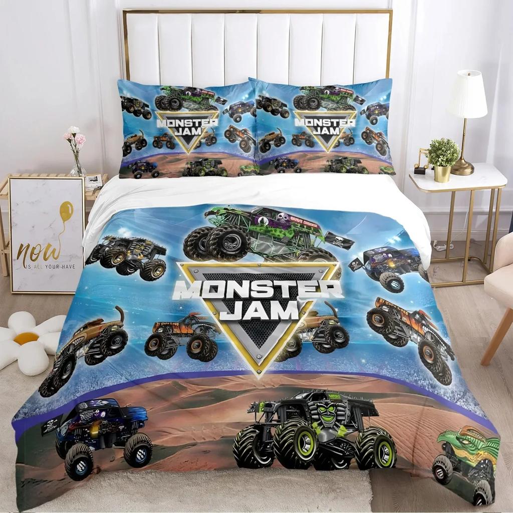Cartoon Monster Truck All Season Duvet Cover Comforter Bedding Sets Soft Quilt Cover And Pillowcases Singledoublequeenking