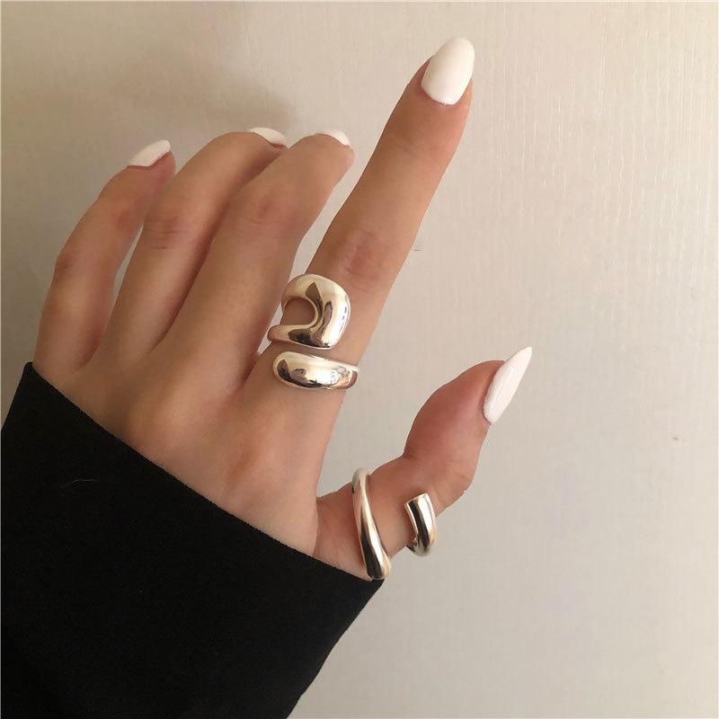 Retro Exaggerated Geometric Ring Female Ins Wind Niche Personality Hip-hop Punk Wind Open Index Finger Ring Finger Rings Geometric Party Jewelry