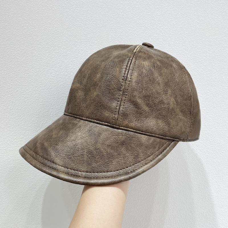British Style Retro Fisherman Hat for Women Autumn and Winter PU Leather Versatile Duck Tongue Hat
