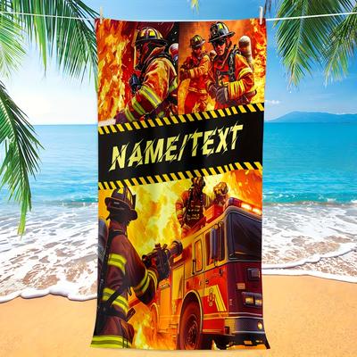 Prosop de Plajă Personalizat Pompier Nume Personalizat Mașină de Pompieri 160x80cm Prosoape de Baie din Microfibră Toate Sezoanele Pătură Moale Absorbantă