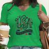 Retro Independence Day T-shirts Short Sleeve V-neck Tops USA Floral Retro Design Shirt USA 250th Anniversary T-shirt