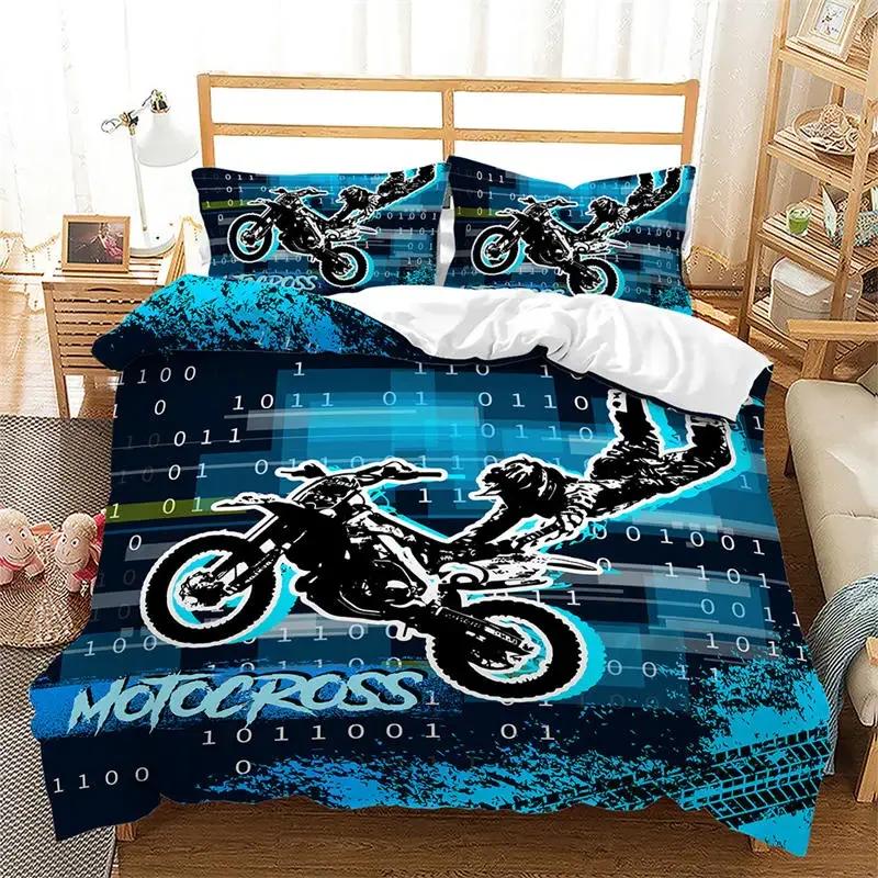 Rennmotorrad König Bettbezug Mikrofaser Extremsport Bettdeckenbezug Cruising Lokomotive Motocross Dirtbike Bettwäscheset