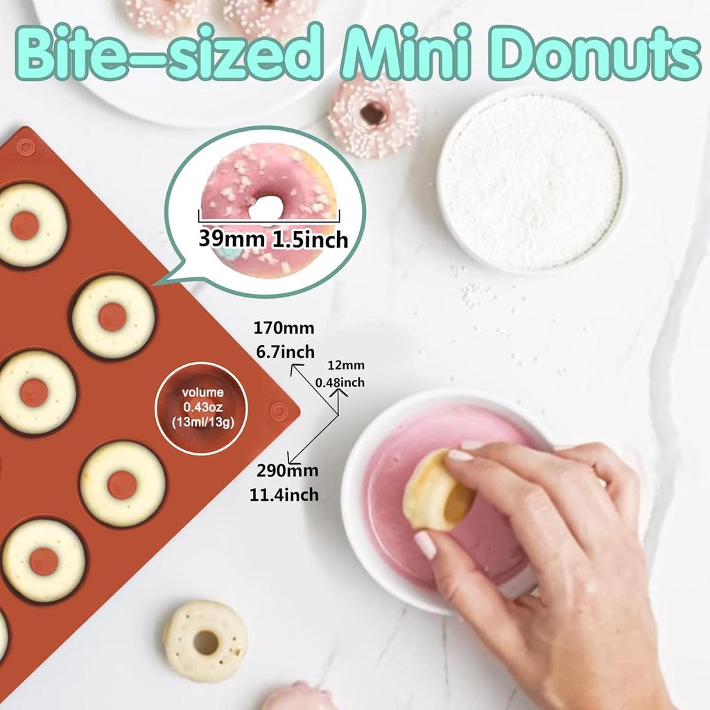 Funshowcase Mini Donut Silicone Mold 18 Cavity 12x7x0.4''