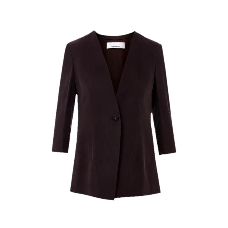 Langzi Cupro V-Neck Mid-Sleeve Waist-Cinching Blazer M