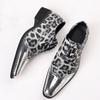 Designer Brand New Men's gold silver Pointed Lace Up Leopard Patent Leather Flats Shoes Homecoming Wedding Formal Dress Footwear