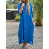 Autumn Women's Dress Cotton Linen Shirt Long Skirt Fashionable Single Breasted Casual Long Sleeved Cardigan Dress