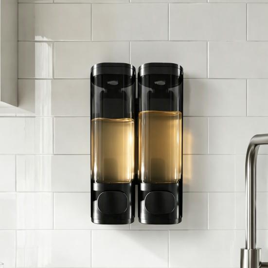 Dispenser Sapone Senza Foratura, Dispenser Shampoo e Balsamo, 3 Scomparti a Parete Bloccabile Doccia Grande Capacità Liquido per Casa Hotel