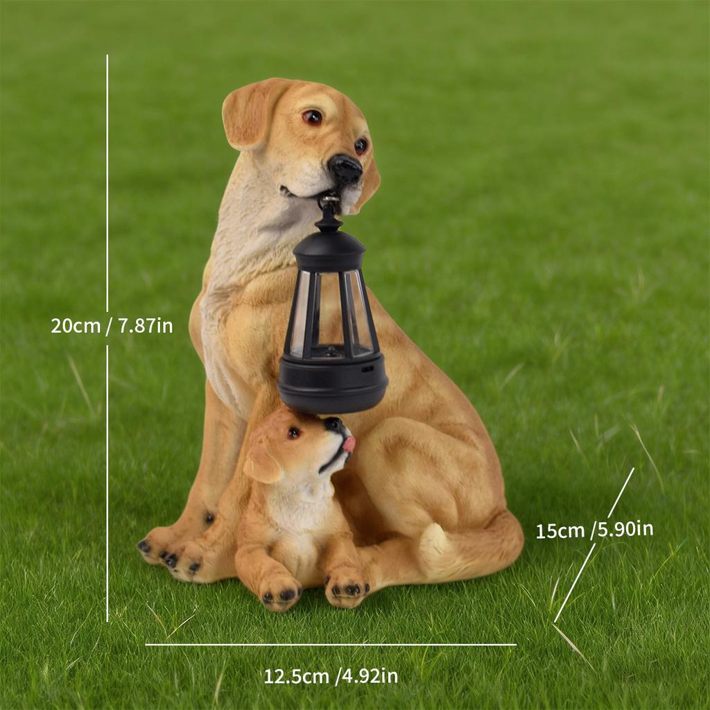 Powered Dog Holding Lamp Garden Statue Mother and Puppy Outdoor Decor for Yard Patio