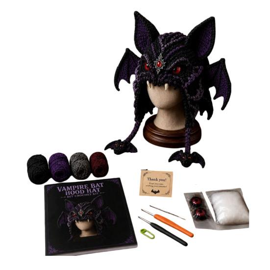 Crochet Starter Kit Fantasy Hood Kit, Cute Animal Hat DIY Dragon Unicorn Creative Gift for Crafters Skull Earflap Craft Adults, Handmade Halloween