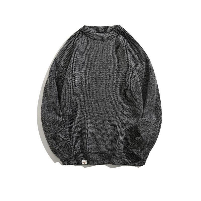 Men s Grey Chunky Knit Crewneck Sweater - Retro, Loose, Long Sleeve Pullover for Autumn/Winter Extra Large серый