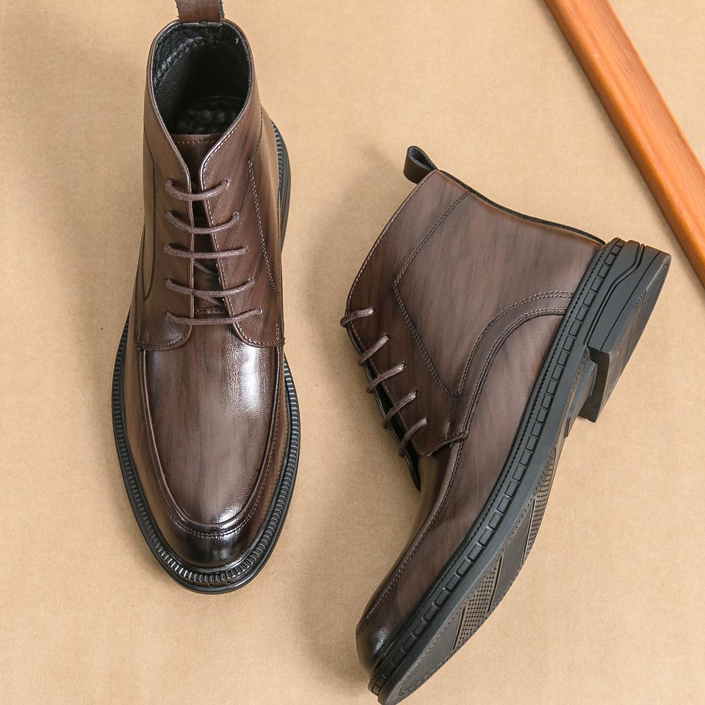 Classic Designer Leather Men Boots Oxford Pointed Toe Luxury Middle Ankle Short Leather Boots Men Fashion Business Dress Shoes