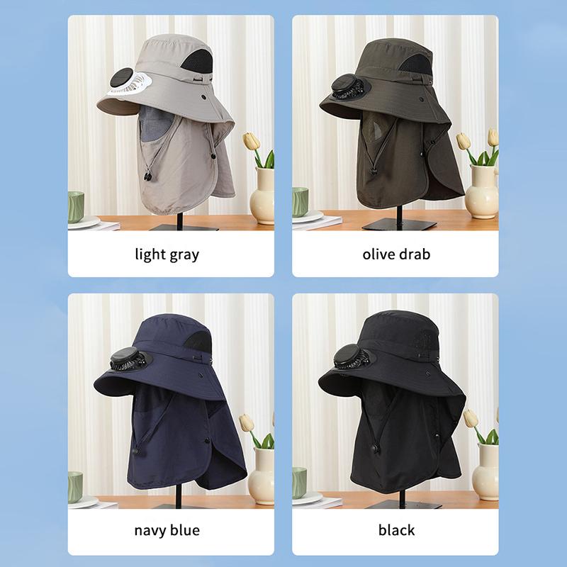 Men Fan Hat With Solar Panel Wide-Brimmed Shawl Fishing Hat Solar Usb Charging Uv-Protection Outdoor Hat