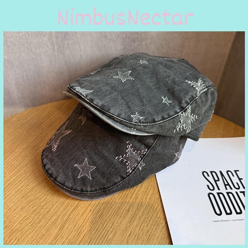 Vintage Pattern Star Wash Denim Cap With Sun Protection For Spring Summer Gift