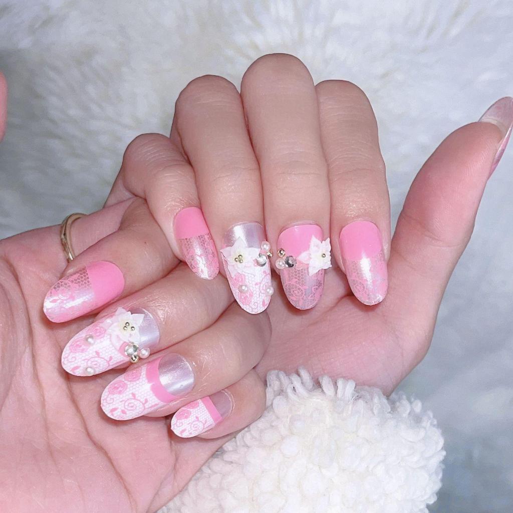 Detachable Wearable Bride Nail Art Patches - False Nails with Removable Powder Finish