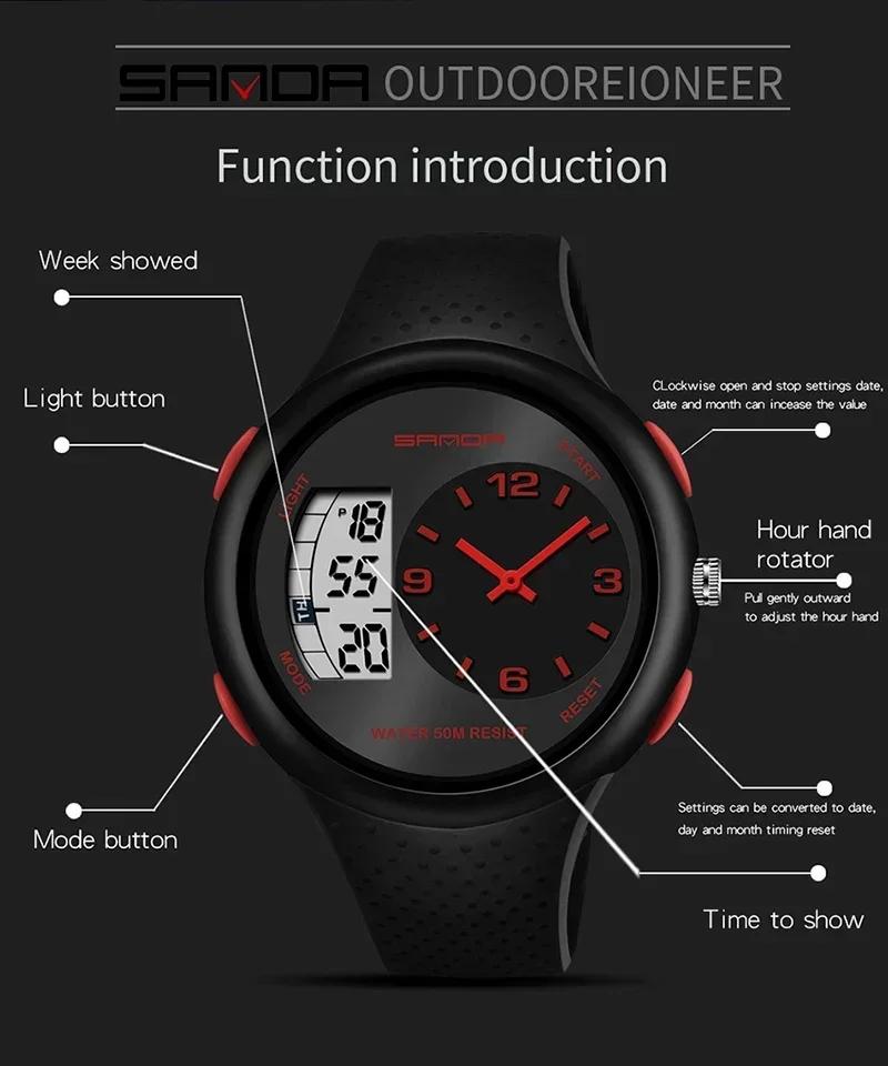 SANDA Digital Watch Men Military Army Sport Quartz Wristwatch Original Top Brand Luxury LED Waterproof Male Electronic Clock 763