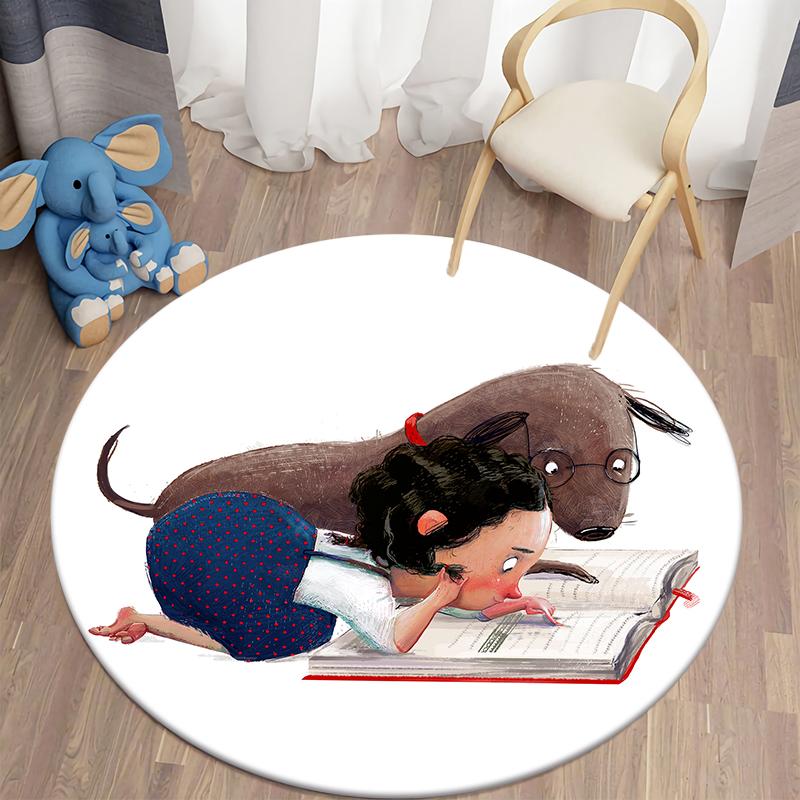 Floor Mat Animal Little Girl Cute Round Rug Mat Living Room Rug Children's Room Decoration Door Mat Pet Mat