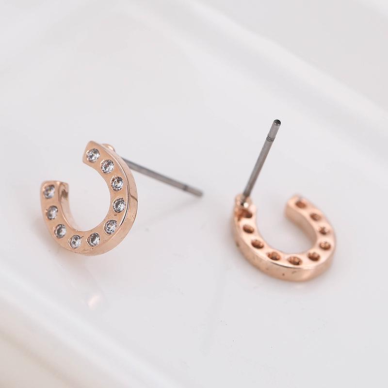 Elegant U-shaped Micro-inlaid Diamond Earrings for Girls - Cute & Stylish