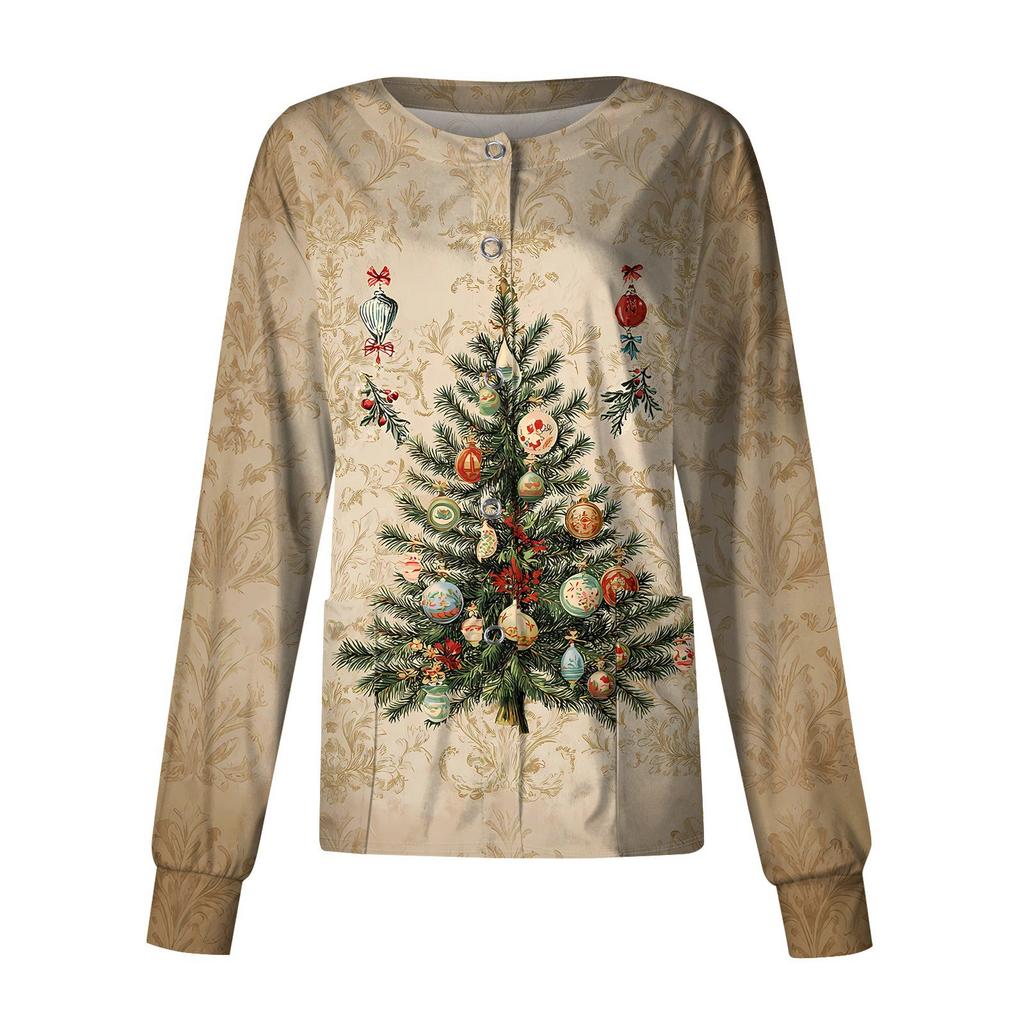 Dame fritidsjakke med langermet enkelt-breasted juletrykt beskyttelsesklær cardigan topp
