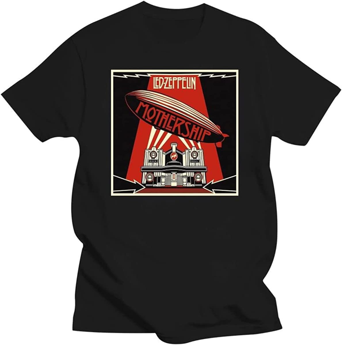 Popular Led Zepelin Mothership Men Black T-Shirt Pure Cotton Short Sleeves Hip Hop Fashion Mens Black XS чёрный
